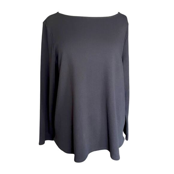 Chico's Black Boatneck High Low Long Sleeve Knit Top Sz XL/16 Closet Staple Fall - Picture 1 of 7